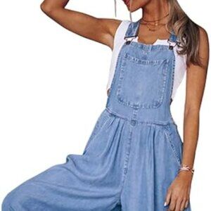 CHOUYATOU Women's Loose Adjustable Strap Baggy Wide Leg Denim Bib Overalls
